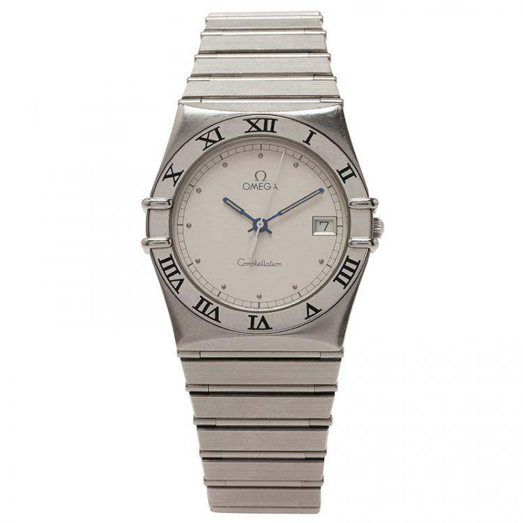 Pre Owned Omega White Stainless Steel Constellation Women's Wristwatch 33MM