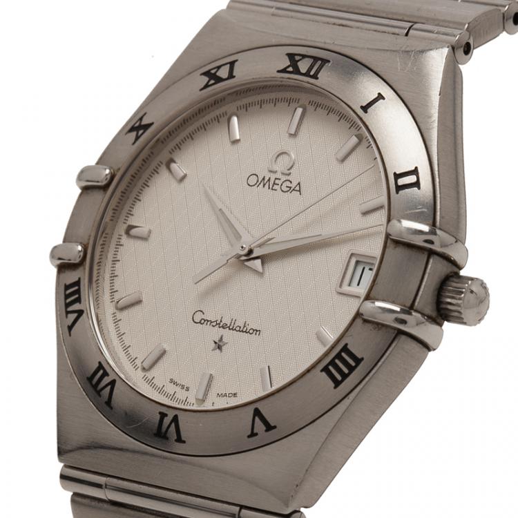 Pre Owned Omega White Stainless Steel Constellation Women's Wristwatch 34MM