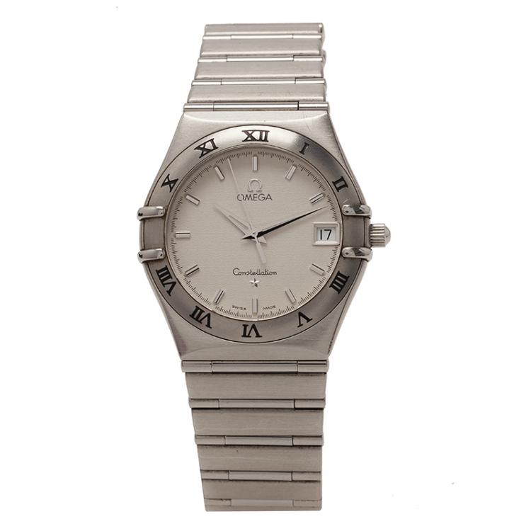 Pre Owned Omega White Stainless Steel Constellation Women's Wristwatch 34MM