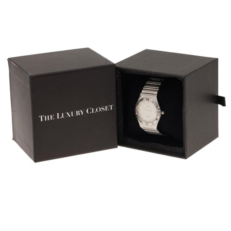 Pre Owned Omega White Stainless Steel Constellation Women's Wristwatch 34MM