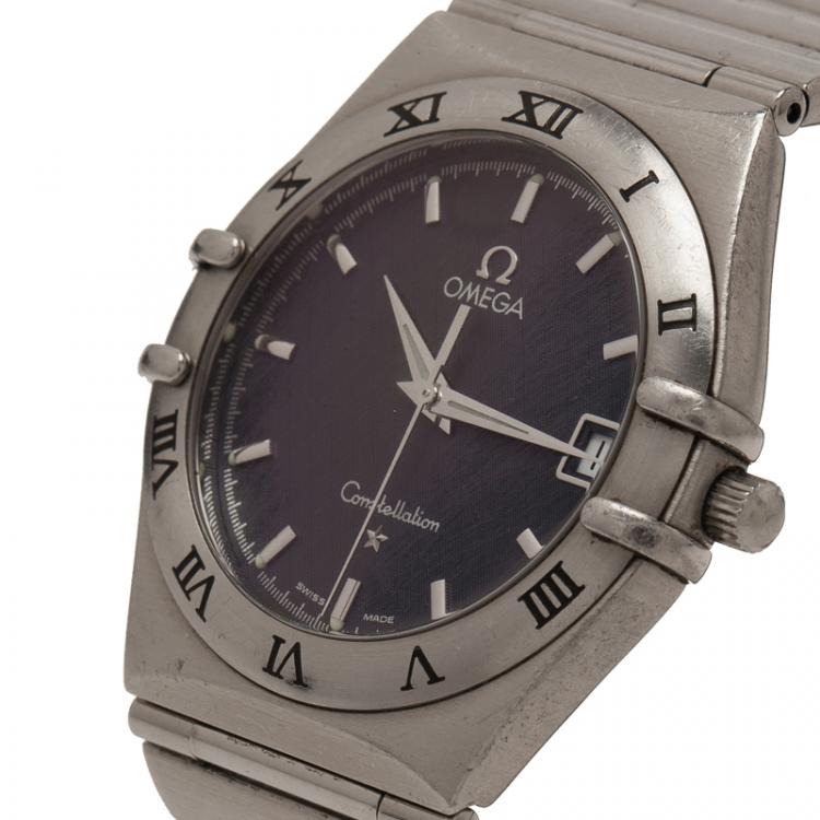 Pre Owned Omega Black Stainless Steel Constellation Women's Wristwatch 33MM
