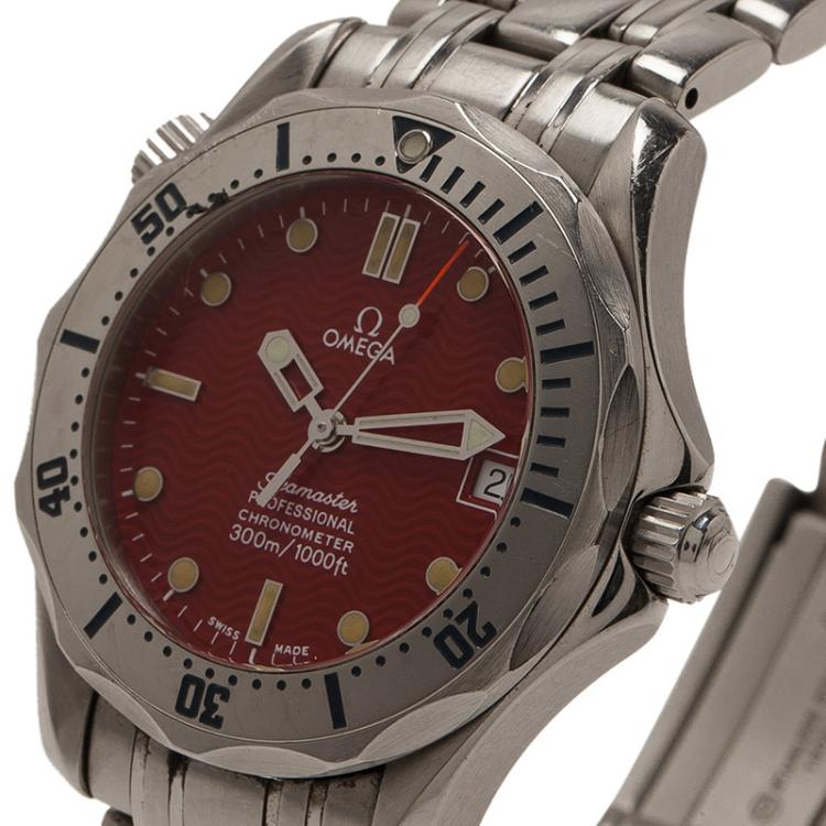 Pre Owned Omega Red Stainless Steel Seamaster Women's Wristwatch 36MM