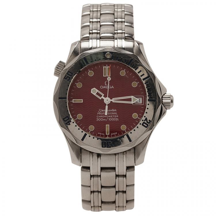 Pre Owned Omega Red Stainless Steel Seamaster Women's Wristwatch 36MM