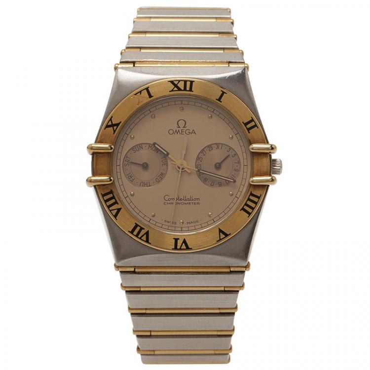 Pre Owned Omega Gold Stainless Steel and 18K Yellow Gold Constellation Women's Wristwatch 32MM