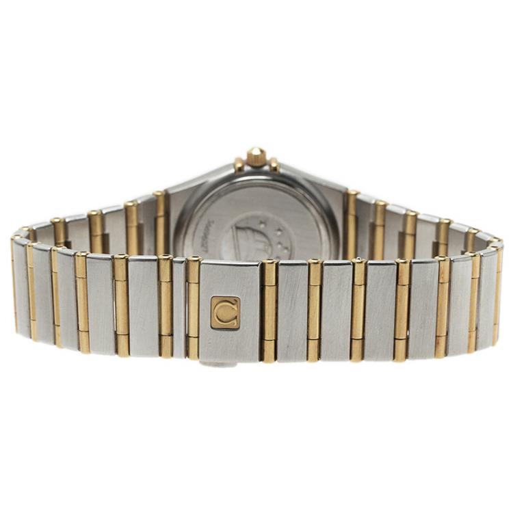 Pre Owned Omega White 18K Yellow Gold and Stainless Steel Constellation Women's Wristwatch 24MM
