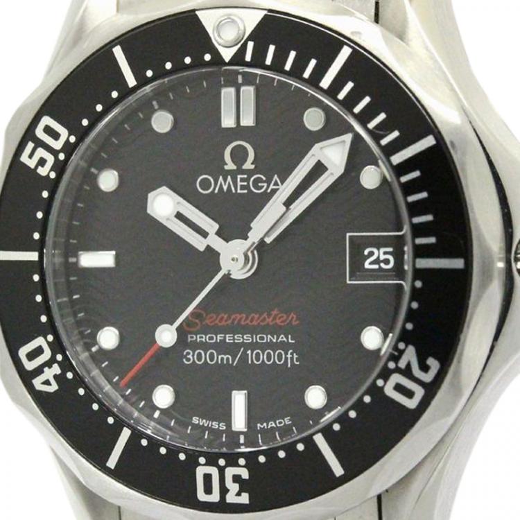 Pre Owned Omega Black Stainless Steel Seamaster Women's Wristwatch 28MM
