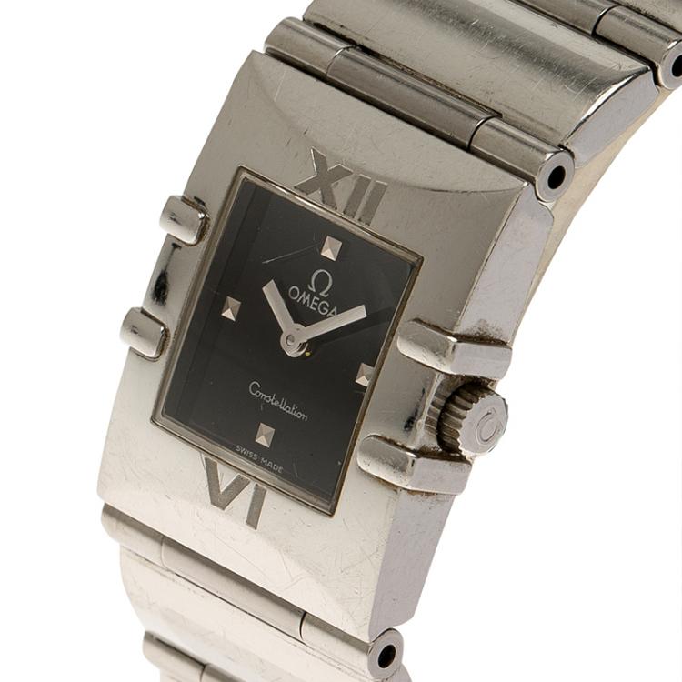 Pre Owned Omega Black Stainless Steel Constellation Quadrella Women's Wristwatch 20MM