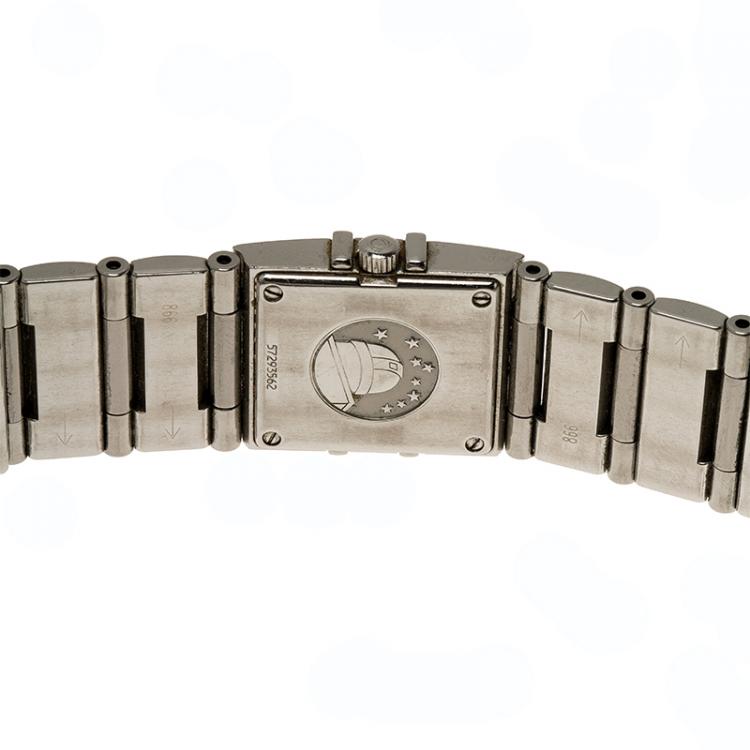 Pre Owned Omega Black Stainless Steel Constellation Quadrella Women's Wristwatch 20MM