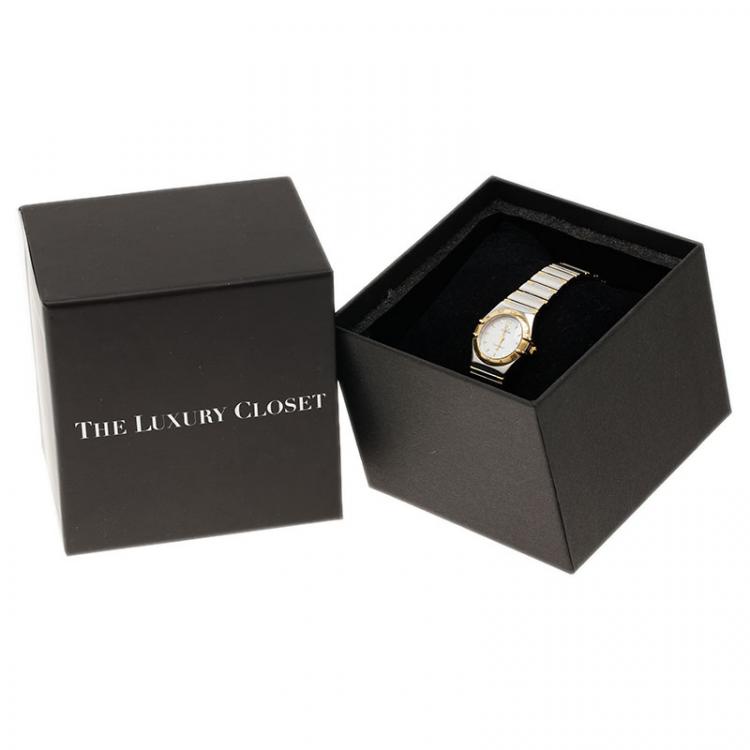 Pre Owned Omega Mother of Pearl 18K Yellow Gold and Stainless Steel Constellation Women's Wristwatch 22 MM