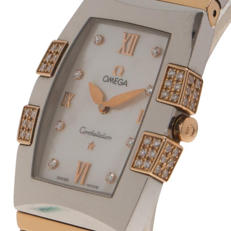 Pre Owned Omega Mother of Pearl Stainless Steel Quadrella Women's Wristwatch 26MM 