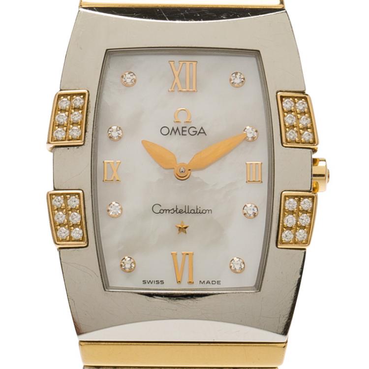 Pre Owned Omega Mother of Pearl Stainless Steel Quadrella Women's Wristwatch 26MM 