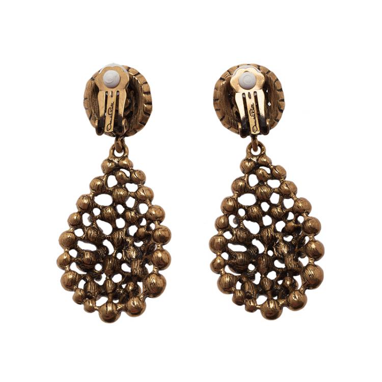 Pre Owned Oscar de la Renta Blue Crystal Tear Drop Clip Earrings