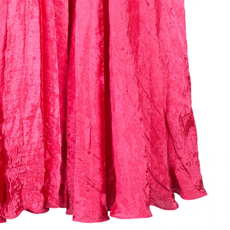 Pre Owned Oscar de la Renta Azalea Pink Crushed Silk Dress L