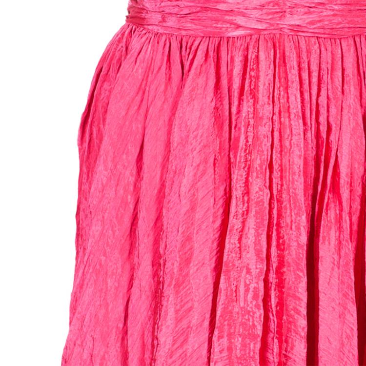 Pre Owned Oscar de la Renta Azalea Pink Crushed Silk Dress L