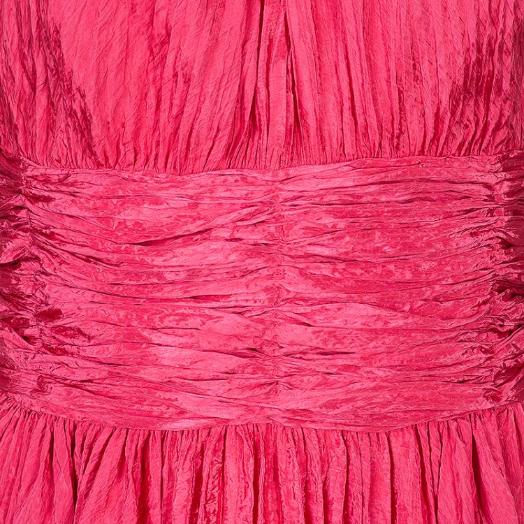 Pre Owned Oscar de la Renta Azalea Pink Crushed Silk Dress L