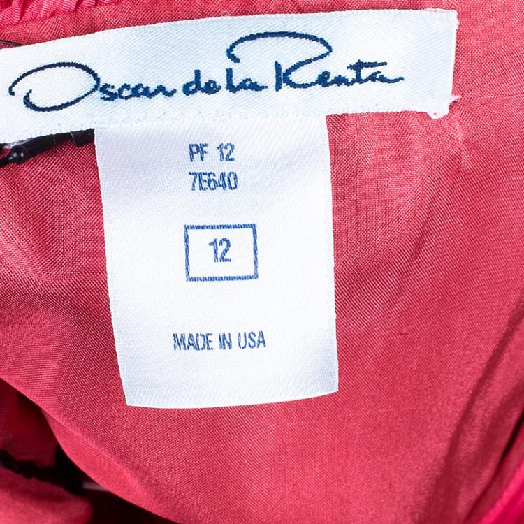 Pre Owned Oscar de la Renta Azalea Pink Crushed Silk Dress L