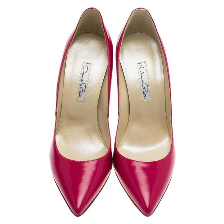 Pre Owned Oscar De La Renta Pink Patent Sabrina Pointed Toe Pumps Size 37