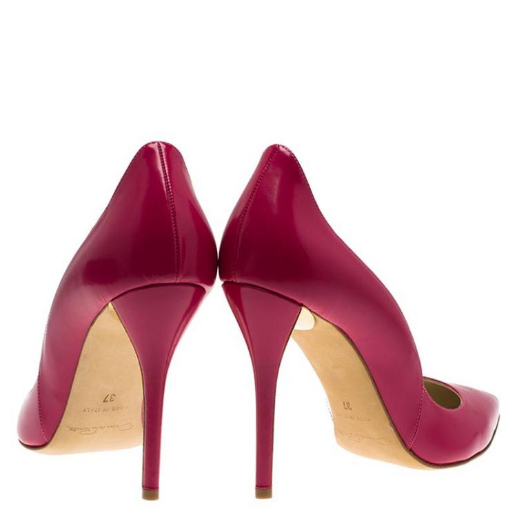 Pre Owned Oscar De La Renta Pink Patent Sabrina Pointed Toe Pumps Size 37