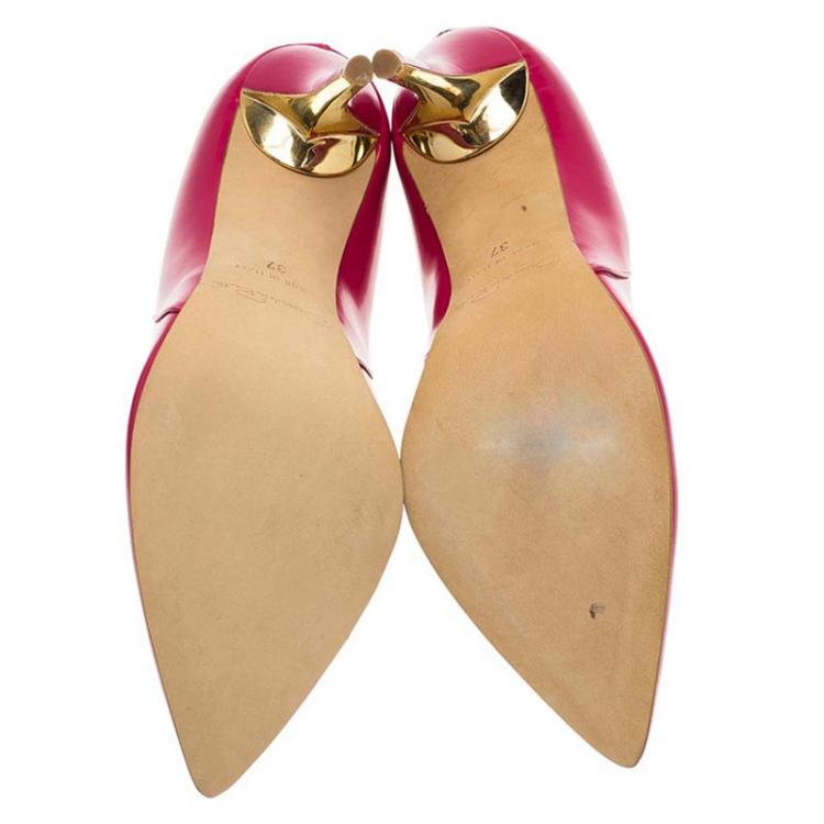 Pre Owned Oscar De La Renta Pink Patent Sabrina Pointed Toe Pumps Size 37