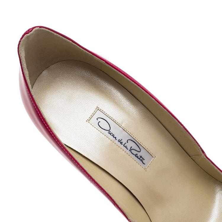 Pre Owned Oscar De La Renta Pink Patent Sabrina Pointed Toe Pumps Size 37