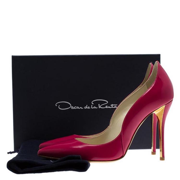 Pre Owned Oscar De La Renta Pink Patent Sabrina Pointed Toe Pumps Size 37