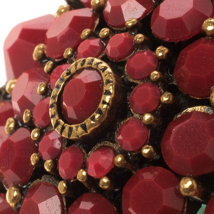 مملوكة مسبقًا Oscar de la Renta Red Resin Flower Dome Ring Size 54.5