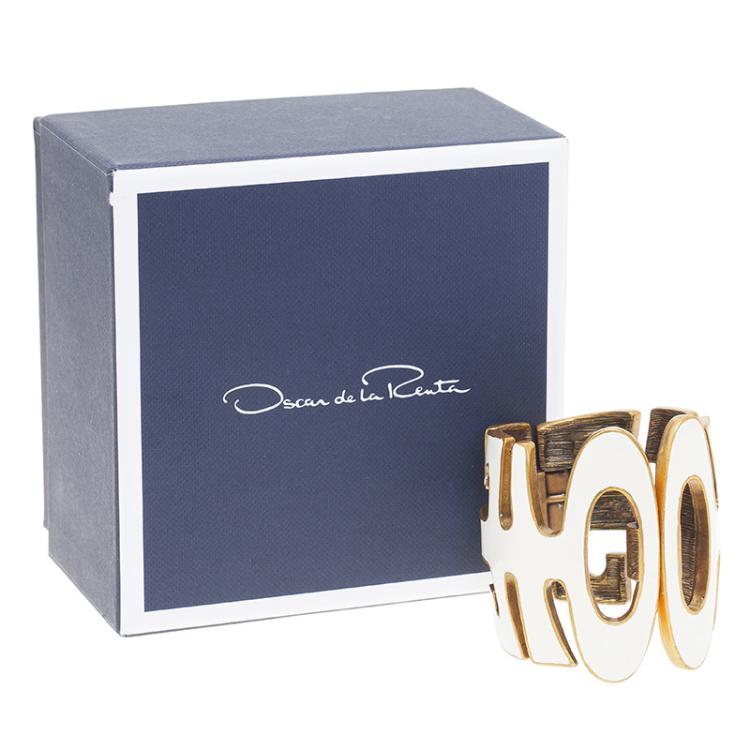 Pre Owned Oscar De La Renta White Gold Tone Cuff Bracelet