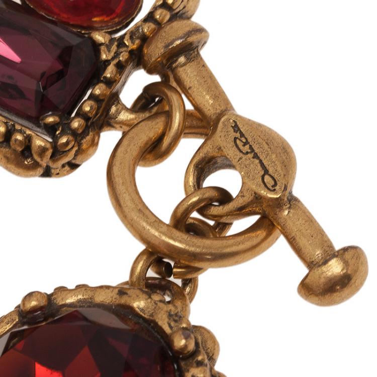 Pre Owned Oscar de la Renta Red Crystal Gold-Plated Bracelet