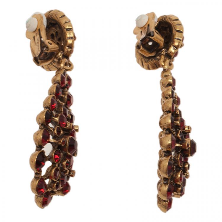 Dolce & Gabbana Gold Tone Red Crystal Drop Clip-On Earrings Dolce & Gabbana  | TLC