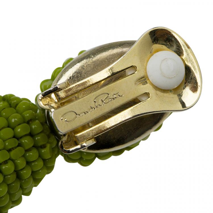 Pre Owned Oscar de la Renta Green Beaded Tassle Earrings