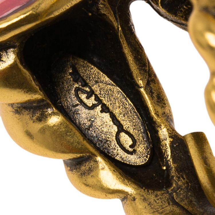 Pre Owned Oscar De La Renta Pink Cabochon Gold Tone Ring Size 54
