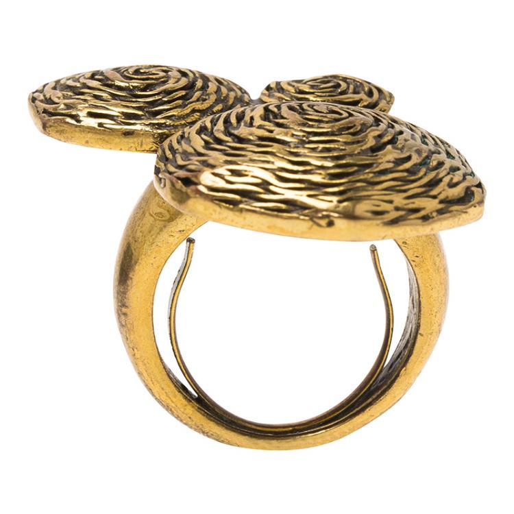 مملوكة مسبقًا Oscar de la Renta Circular Swirls Gold Tone Ring Size 56