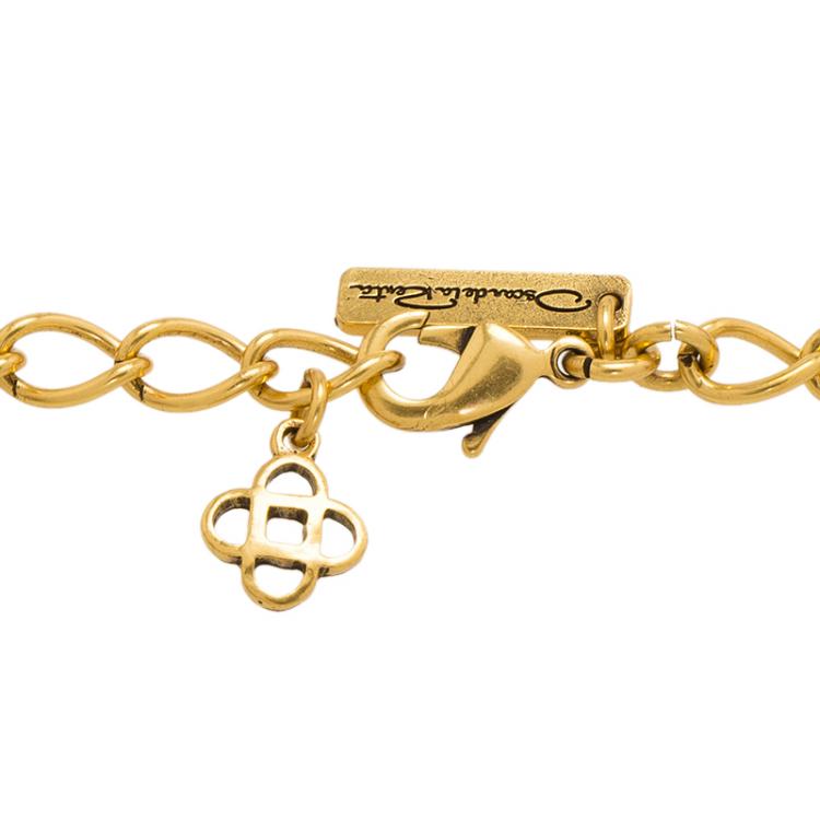 Pre Owned Oscar De La Renta Green Crystal Feather Necklace