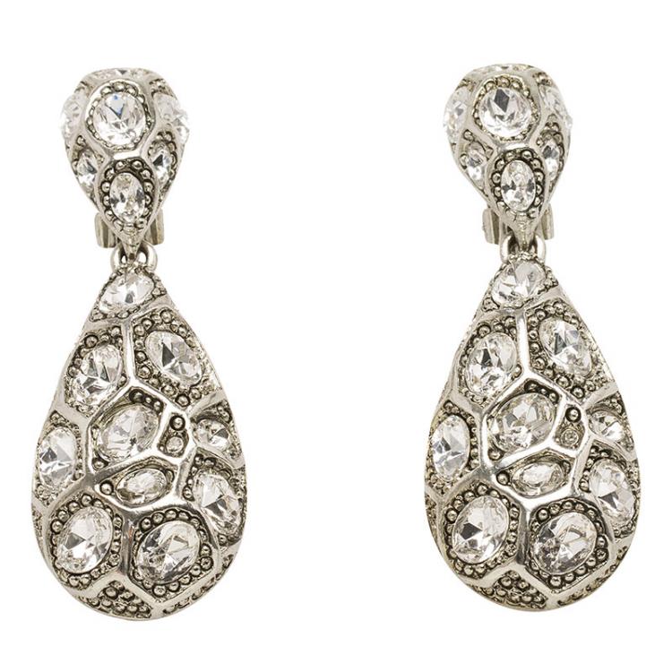Pre Owned Oscar De La Renta Crystal Drop Clip-on Earrings