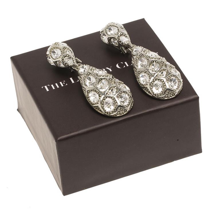 Pre Owned Oscar De La Renta Crystal Drop Clip-on Earrings