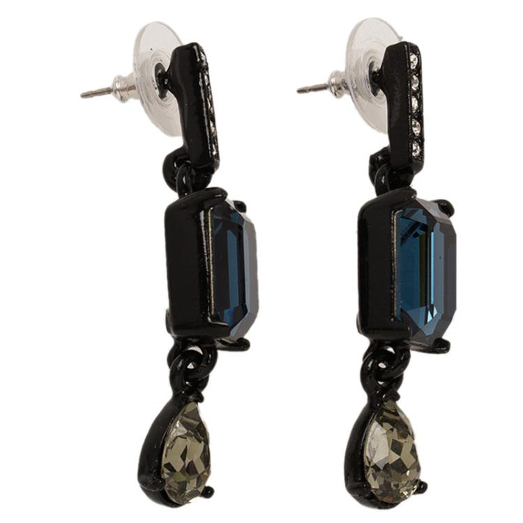 مملوكة مسبقًا Oscar de la Renta Blue Crystal Black Drop Earrings