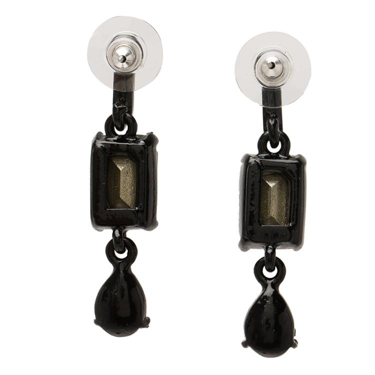 مملوكة مسبقًا Oscar de la Renta Blue Crystal Black Drop Earrings