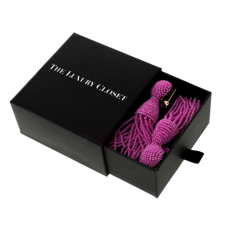 Pre Owned Oscar de la Renta Pink Beaded Long Tassel Clip-on Earrings