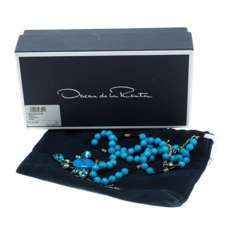 Pre Owned Oscar De La Renta Blue Bead and Crystal Long Necklace