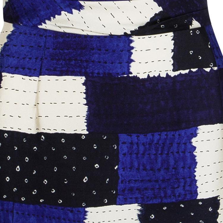 Pre Owned Oscar De La Renta Blue Patch Print Sleeveless Dress L