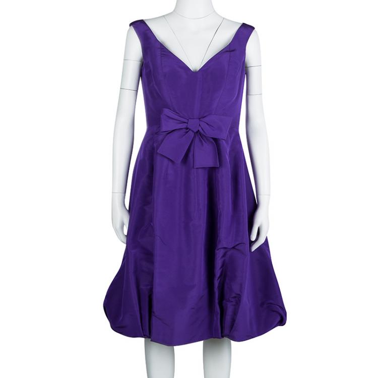 Pre Owned Oscar De La Renta Purple Bow Detail Sleeveless Dress M