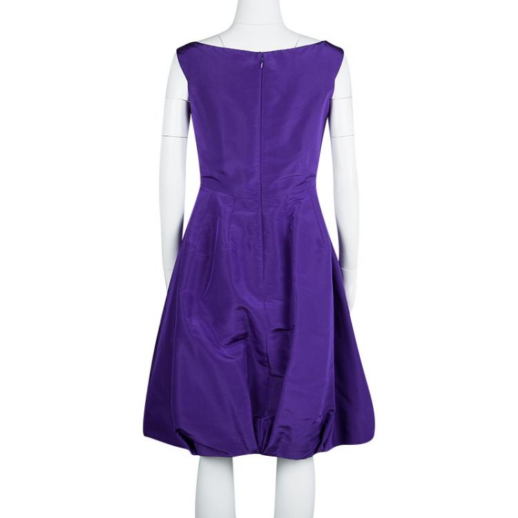 Pre Owned Oscar De La Renta Purple Bow Detail Sleeveless Dress M