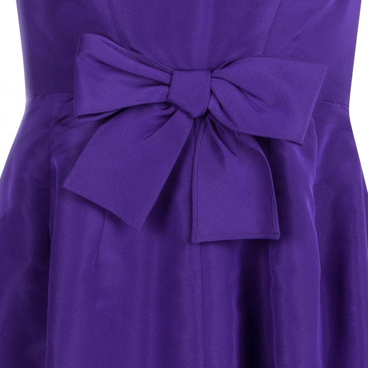 Pre Owned Oscar De La Renta Purple Bow Detail Sleeveless Dress M