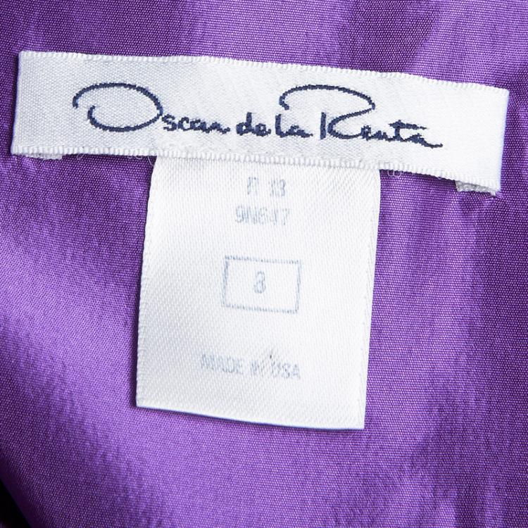 Pre Owned Oscar De La Renta Purple Bow Detail Sleeveless Dress M