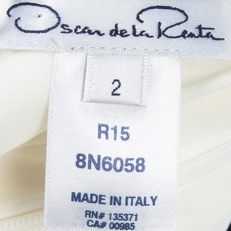 Pre Owned Oscar de la Renta Cream Textured Sleeveless Dress S