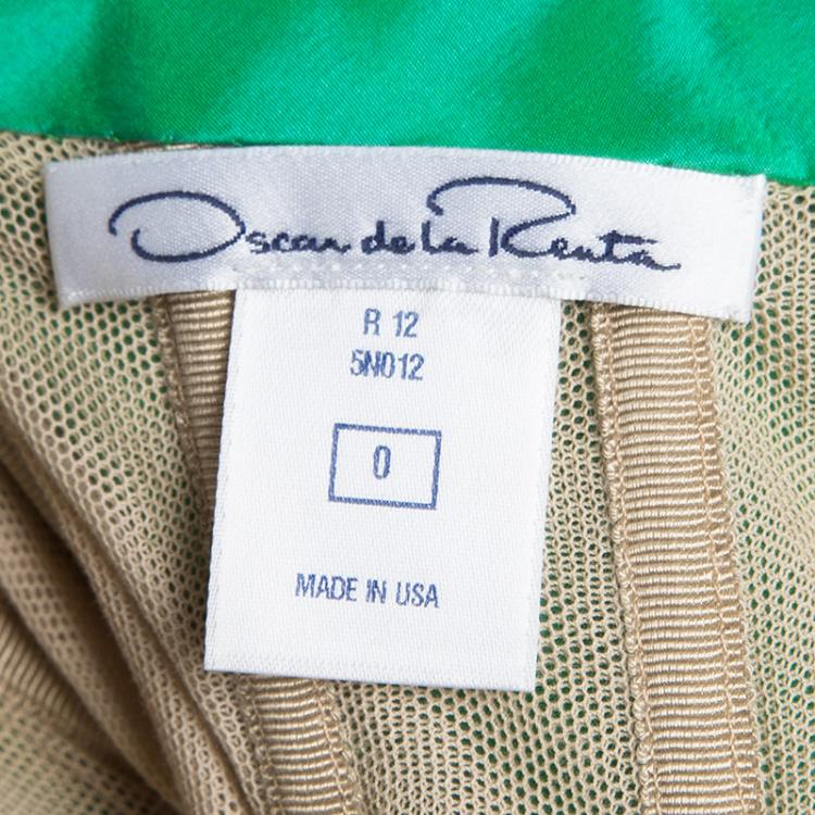 Pre Owned Oscar de la Renta Green Silk Chiffon One Shoulder Ruched Gown XS