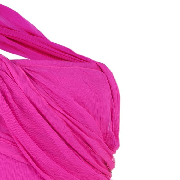 Pre Owned Oscar De La Renta Hot Pink Chiffon Belted Gown L