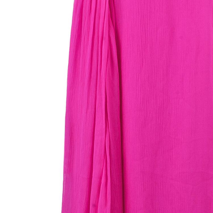 Pre Owned Oscar De La Renta Hot Pink Chiffon Belted Gown L