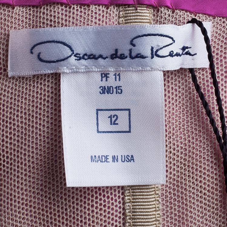 Pre Owned Oscar De La Renta Hot Pink Chiffon Belted Gown L