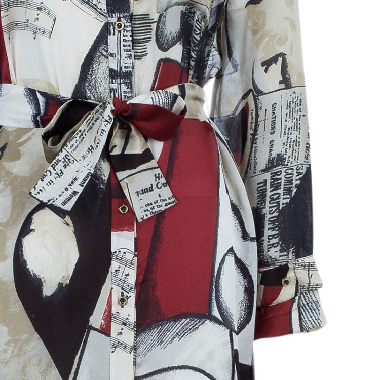 Pre Owned Oscar de la Renta Printed Silk Shirt Maxi Dress M